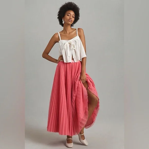 Anthropologie Hutch Pleated Tulle Midi Skirt - Picture 4 of 15